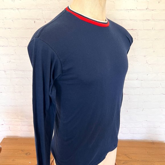 Vintage - Manhattan Mens Navy Long Sleeve Soft Stretch TShirt - Size Large - Picture 4 of 7